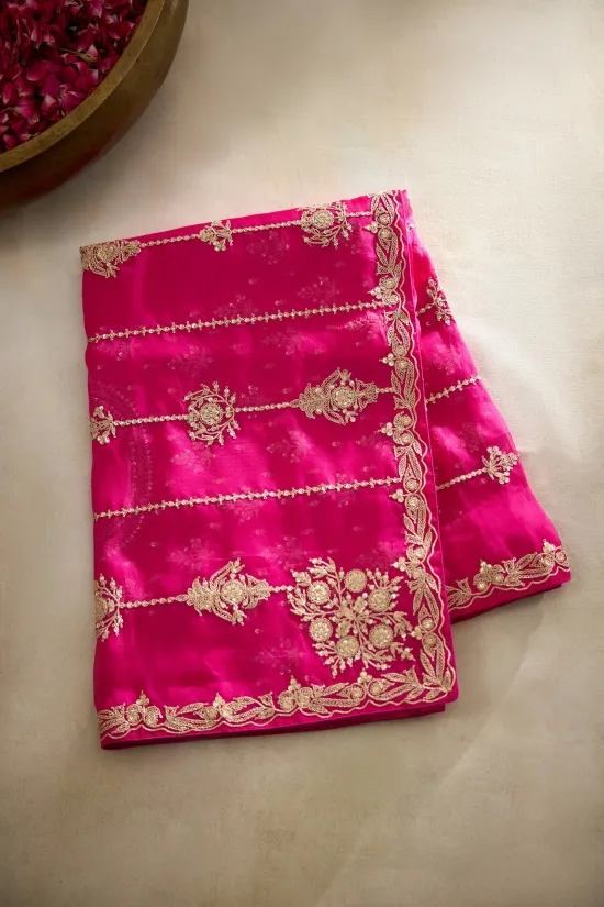 Fuchsia Pink Organza Saree