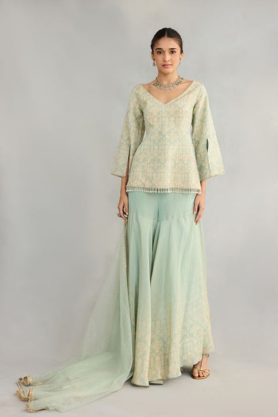 Blue Gold Tissue Garara Set