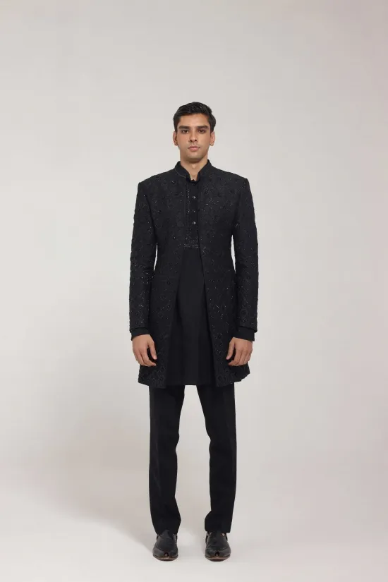 Black Embroidered Front-Open Jacket Set Black Embroidered Front-Open Jacket Set