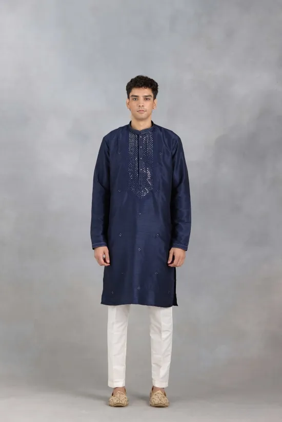 Dark Blue Silk Kurta Set