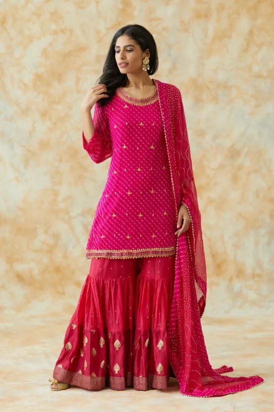 Hot Pink Chiffon Sharara Suit