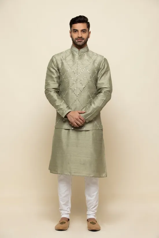 Sage Green Silk Jacket Set