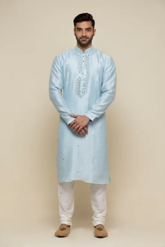 Baby Blue Silk Kurta Set