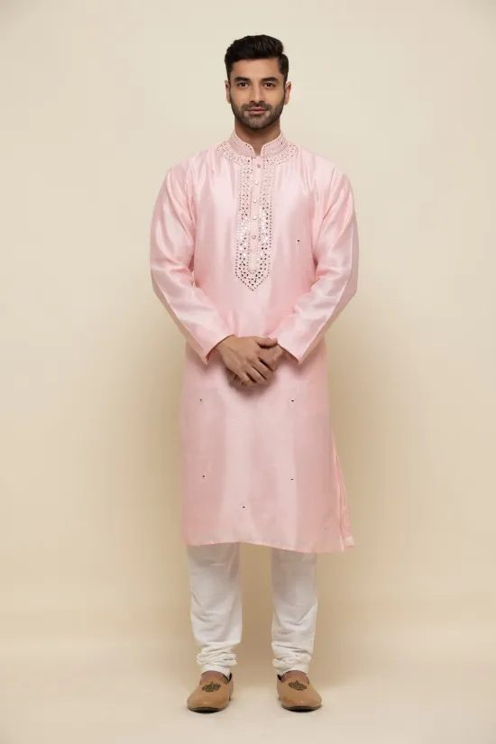 Baby Pink Silk Kurta Set