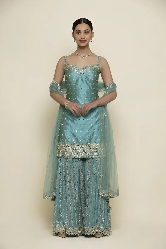 Aqua Blue Silk Garara Suit