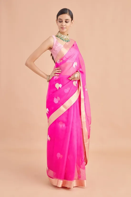 Magenta Silk Organza Saree