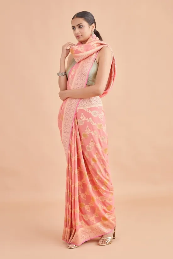 Rose Pink Weave Brocade Saree