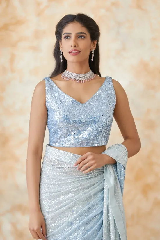 Powder Blue Georegette Saree