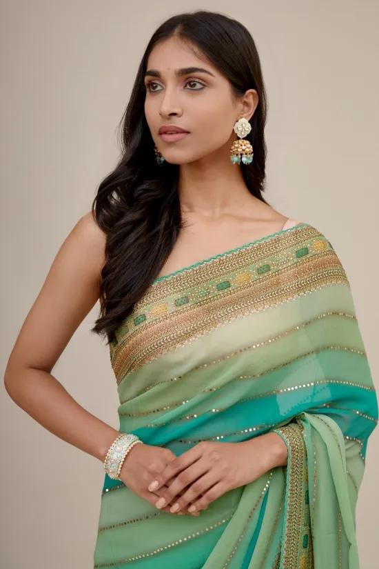 Pastel Green Blue Georgette Saree