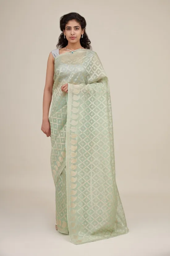 Pastel Light Green Organza Saree
