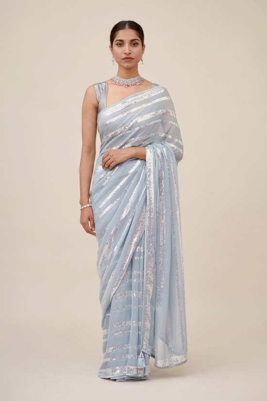 Powder Blue Georegette Saree