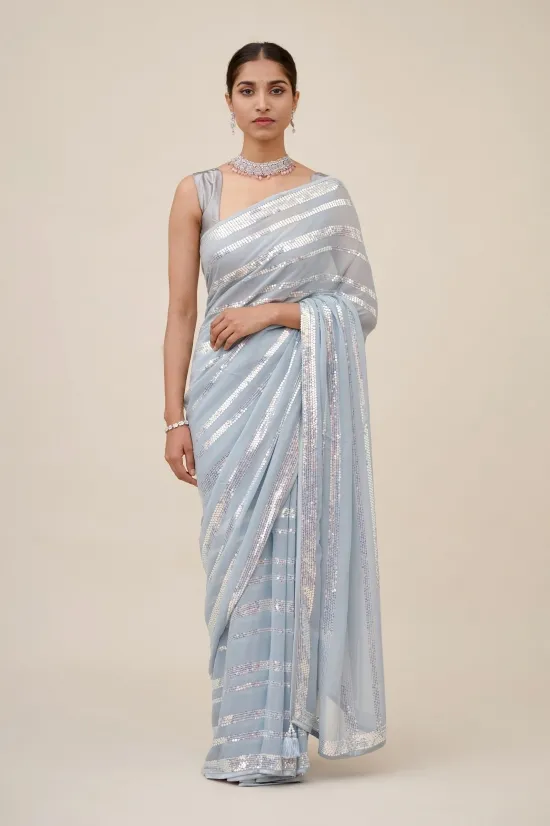Powder Blue Georegette Saree