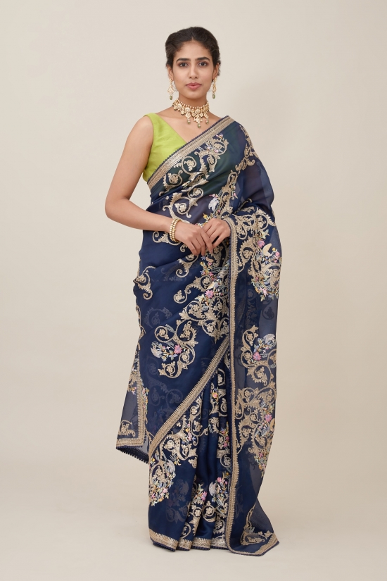 Nilofer Blue Organza Saree