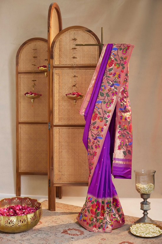 Metallic Purple Paithani Silk Saree