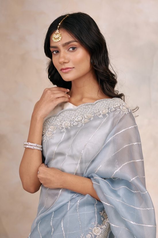 Iris Blue Organza Saree