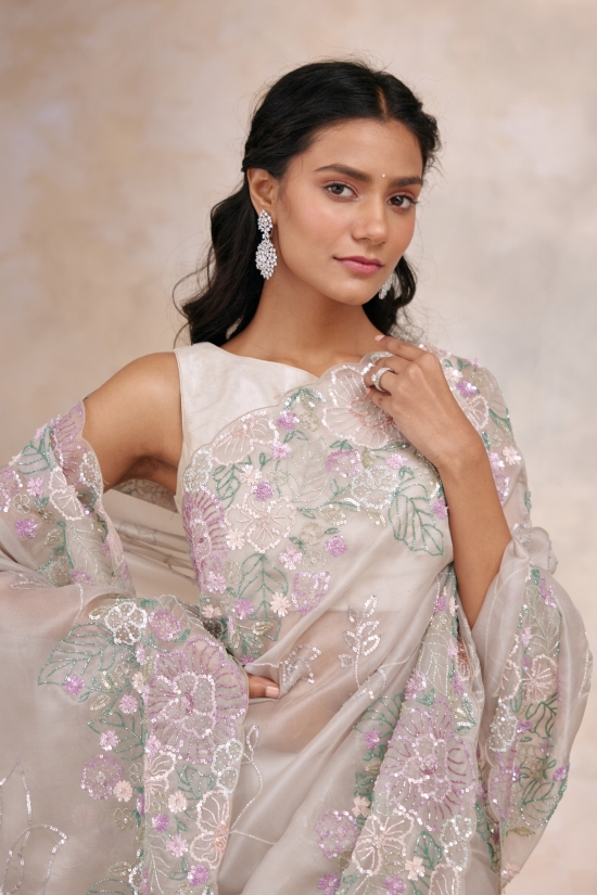 Misty Grey Organza Saree