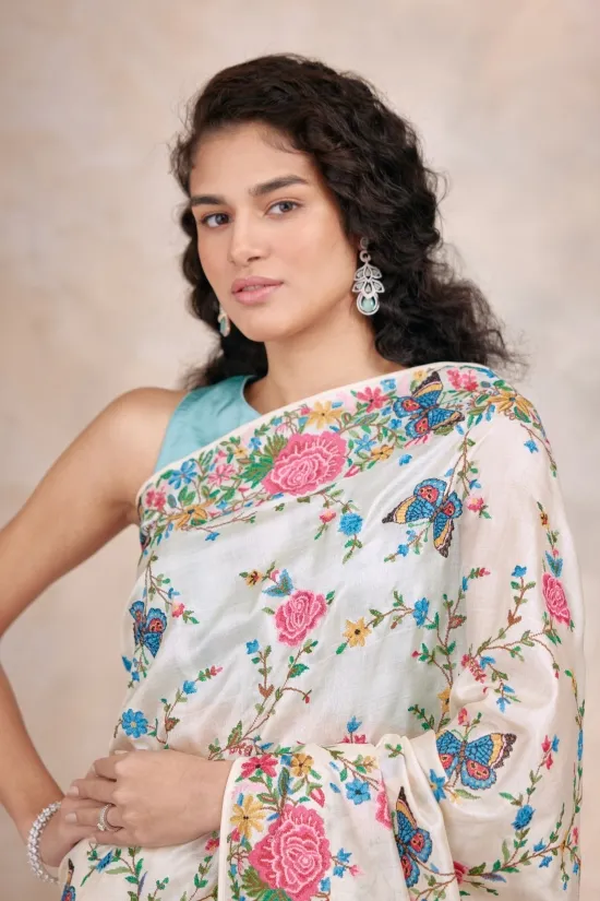 Chantilly White Tussar Silk Saree