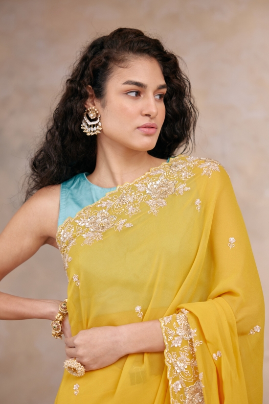 Raw Yellow Georgette Saree