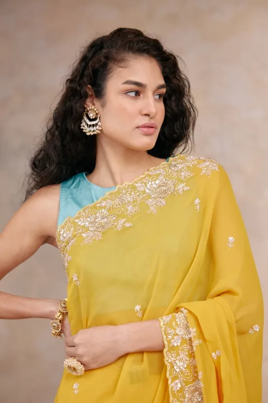 Raw Yellow Georgette Saree