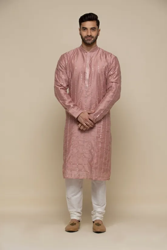 Metallic Pink Silk Kurta Set