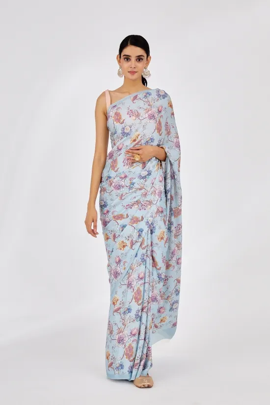 Powder Blue Crepe Saree