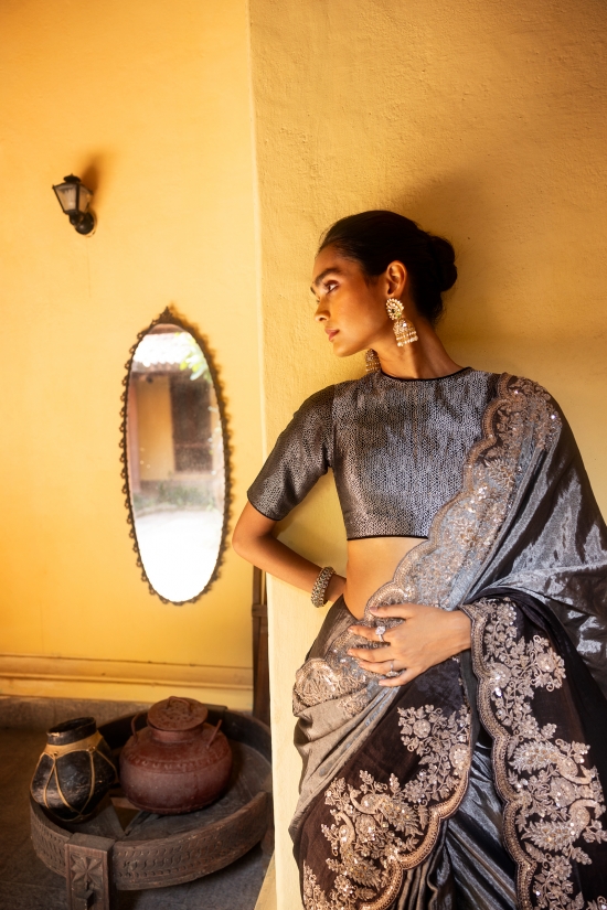 Slate Banarasi Tissue Saree