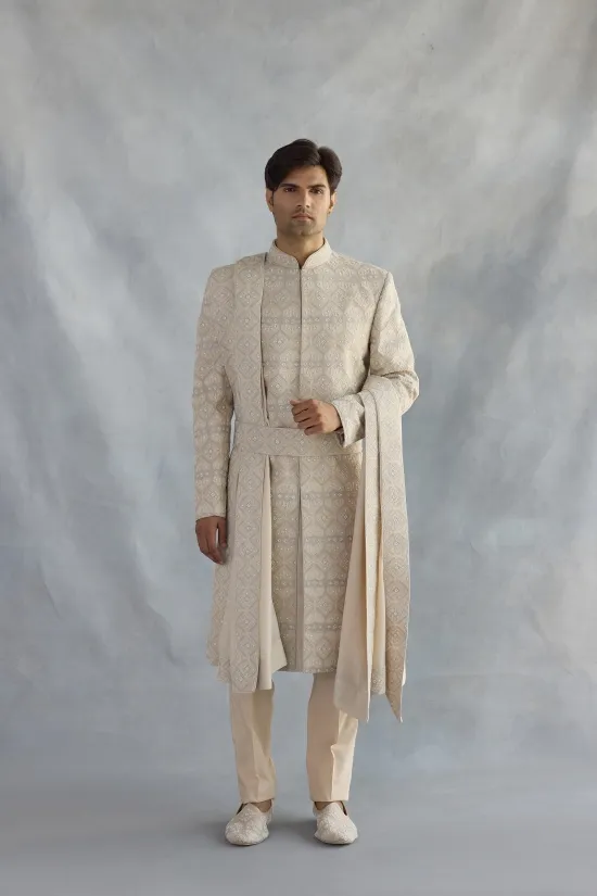 Beige Silk Sherwani