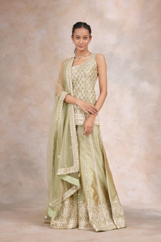 Lily Green Silk Sharara Set