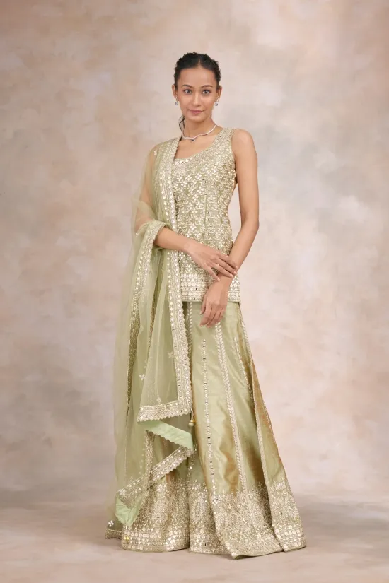 Lily Green Silk Sharara Set