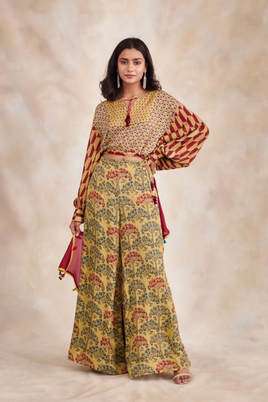 Curry Yellow Printed Suit Set