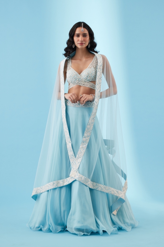 Arctic Blue Organza Lehenga