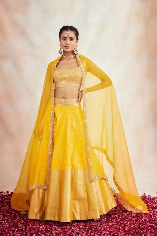 Sunshine Yellow Banarasi Silk Lehenga