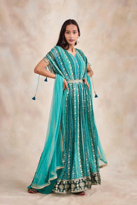 Cyan Kaftan Sharara Set