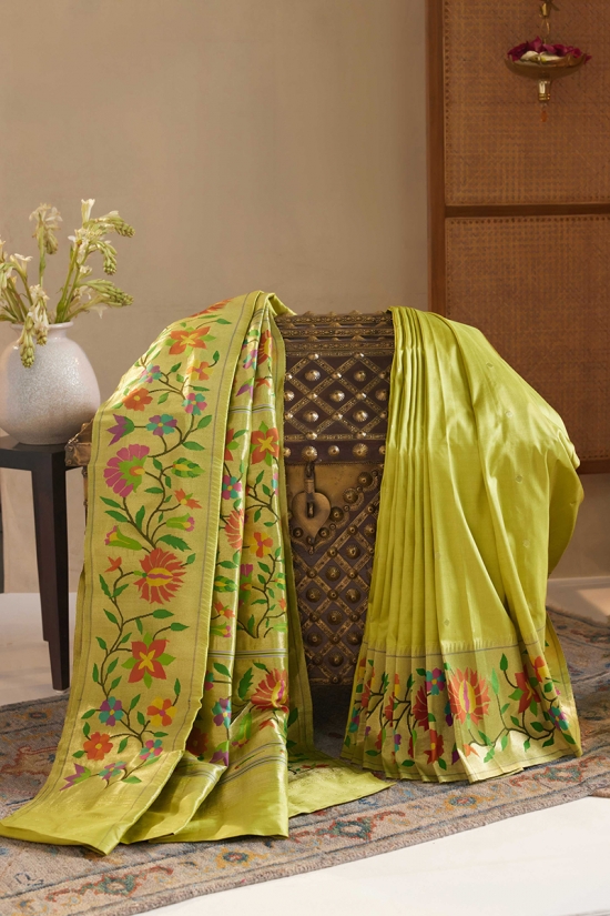 Mehandi Green Paithani Silk Saree