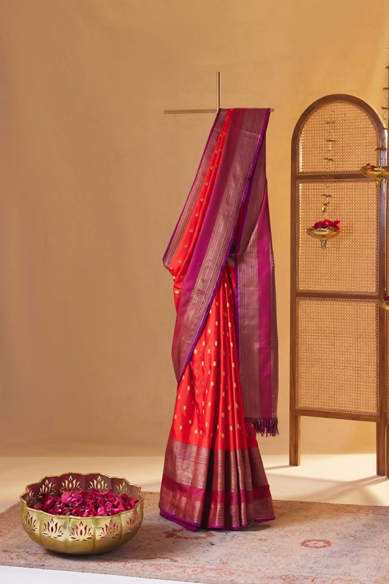 Sunset Red Kanjivaram Silk Saree