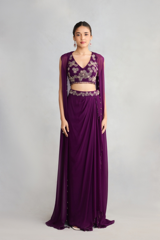 Amethyst Georgette Cape Skirt Set