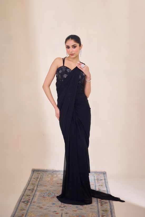 Midnight black Drape Saree