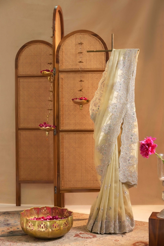 Pista Tissue Organza Saree