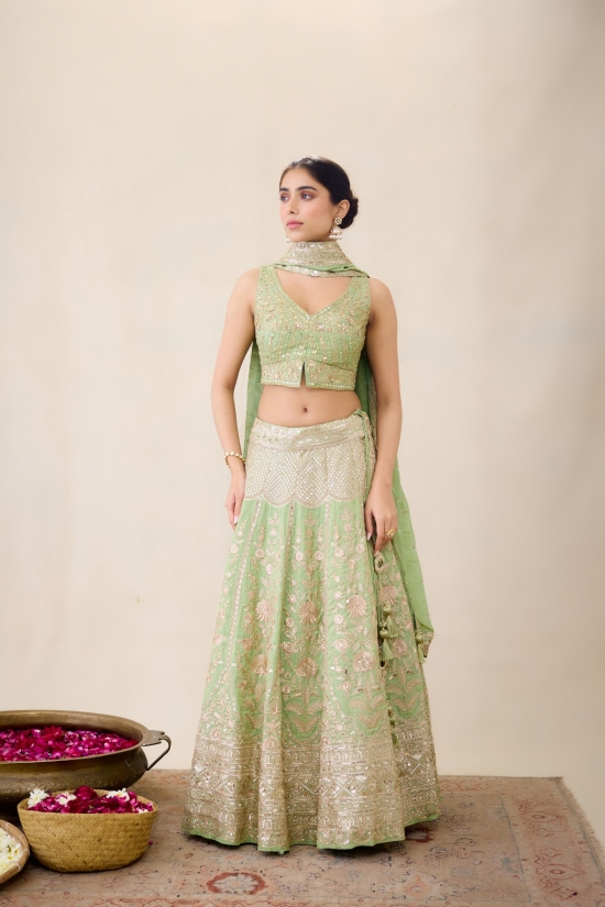 Parrot Green Lehenga Set