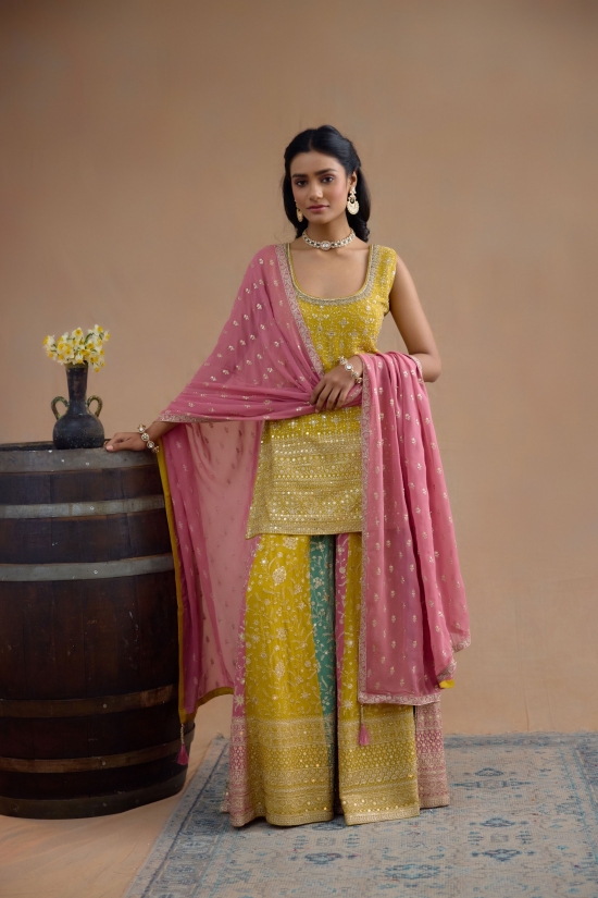 Mustard Yellow Sharara Set