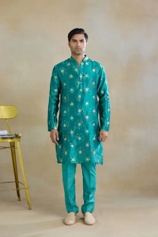 Onyx Green Bandej Silk Kurta Set