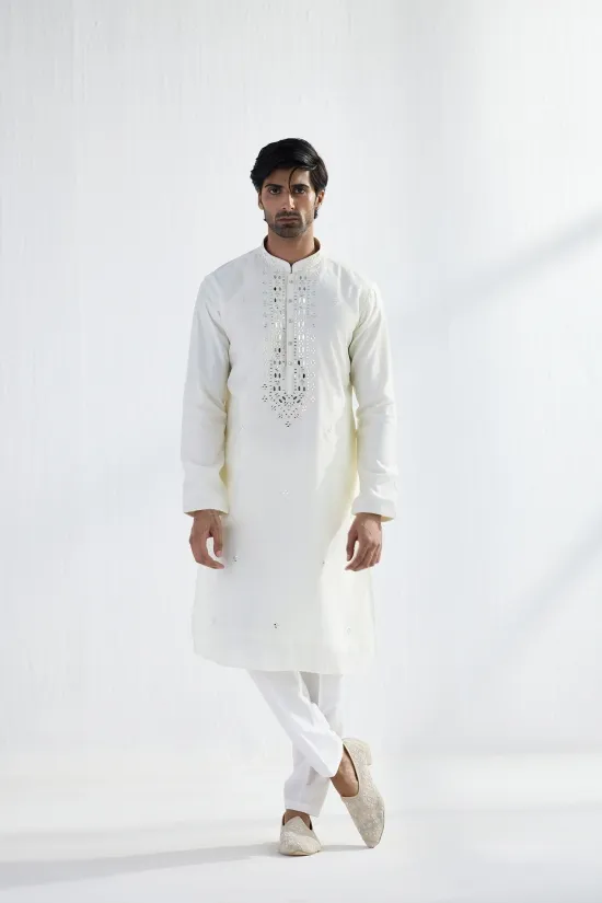 Off-white Cotton Mirror Kurta Set