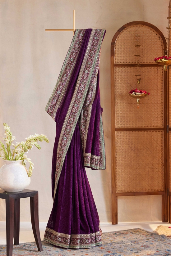 Brinjal purple Georgette Sequin saree