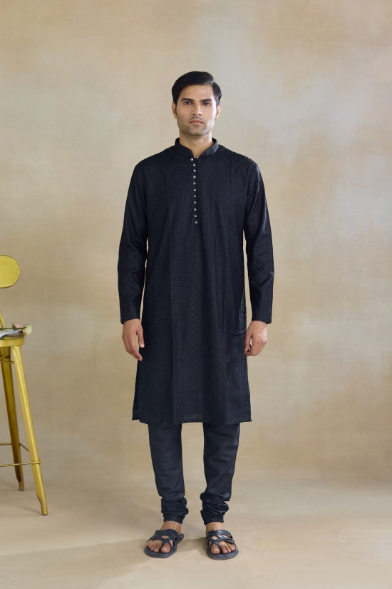 Black Monga Silk Kurta Set