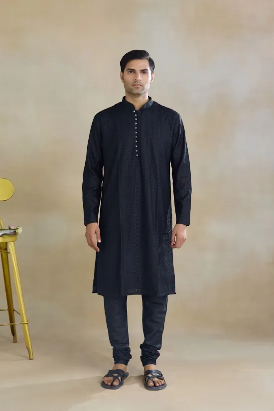Black Monga Silk Kurta Set