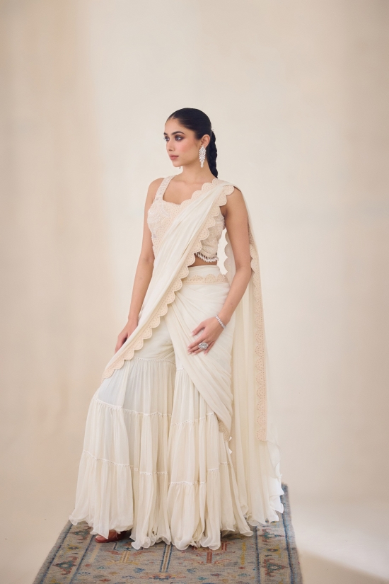 Dove White Garara Saree Set