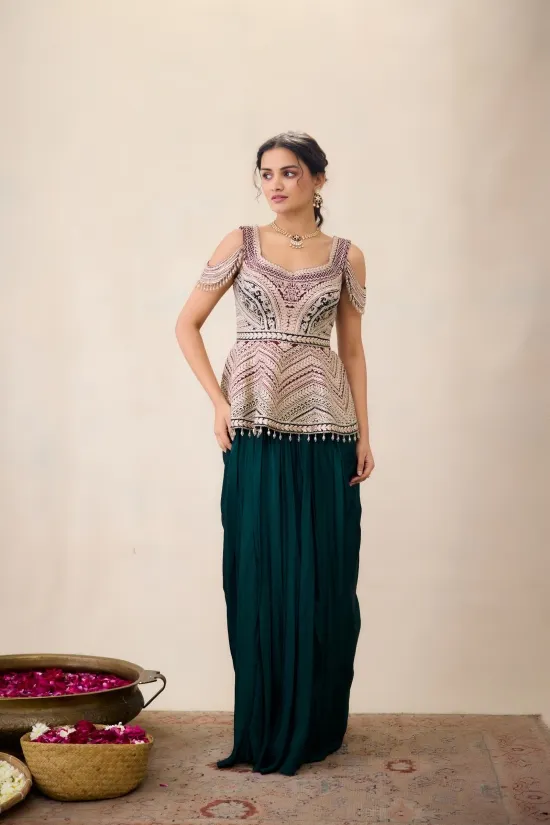 Bottle Green Drape Skirt 