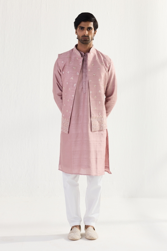 Pink Mirror Silk Half Jacket Set