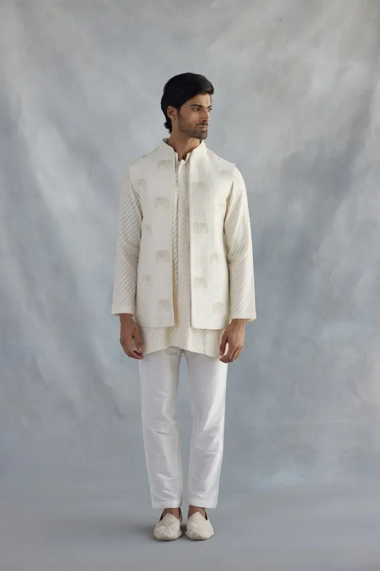 Classic Ivory Chanderi Half Jacket Set