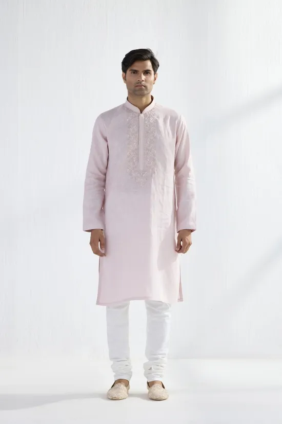 Powder Pink Linen Kurta Set